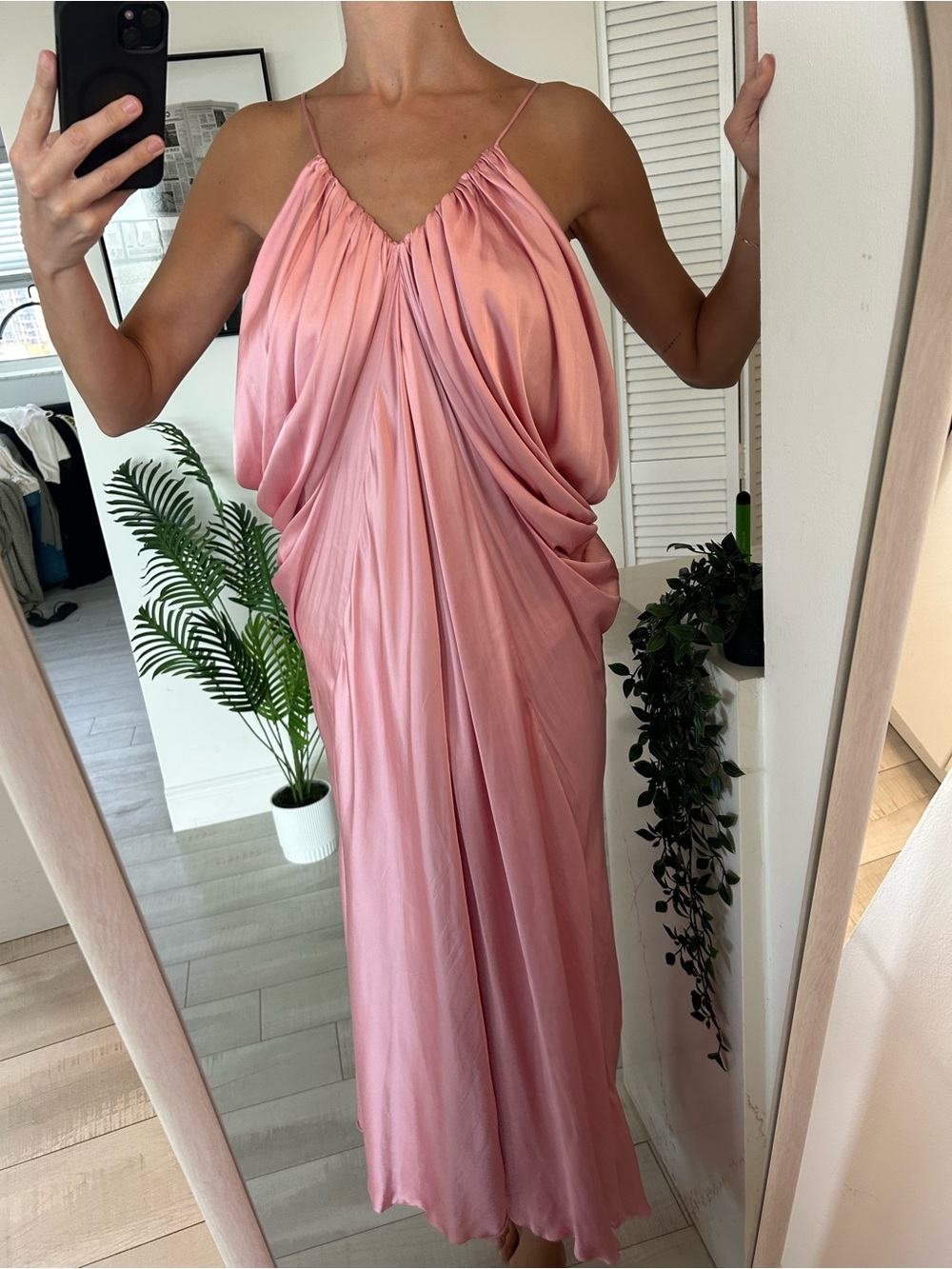 Zara Blush Pink Draped Maxi Slip Dress